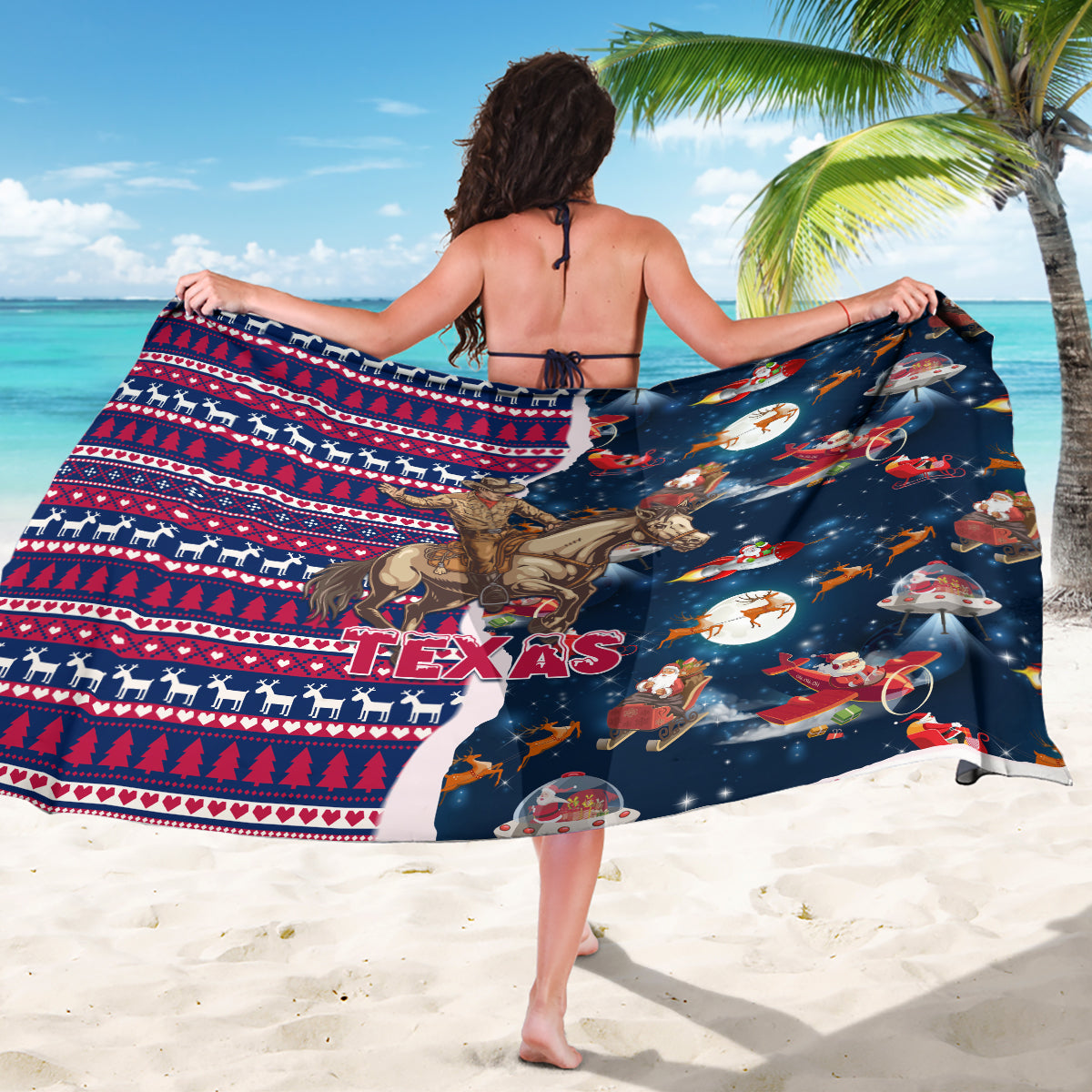 Custom Texas Christmas Sarong Cowboy With Santa Claus In Space - Wonder Print Shop