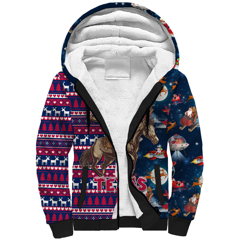 Custom Texas Christmas Sherpa Hoodie Cowboy With Santa Claus In Space - Wonder Print Shop