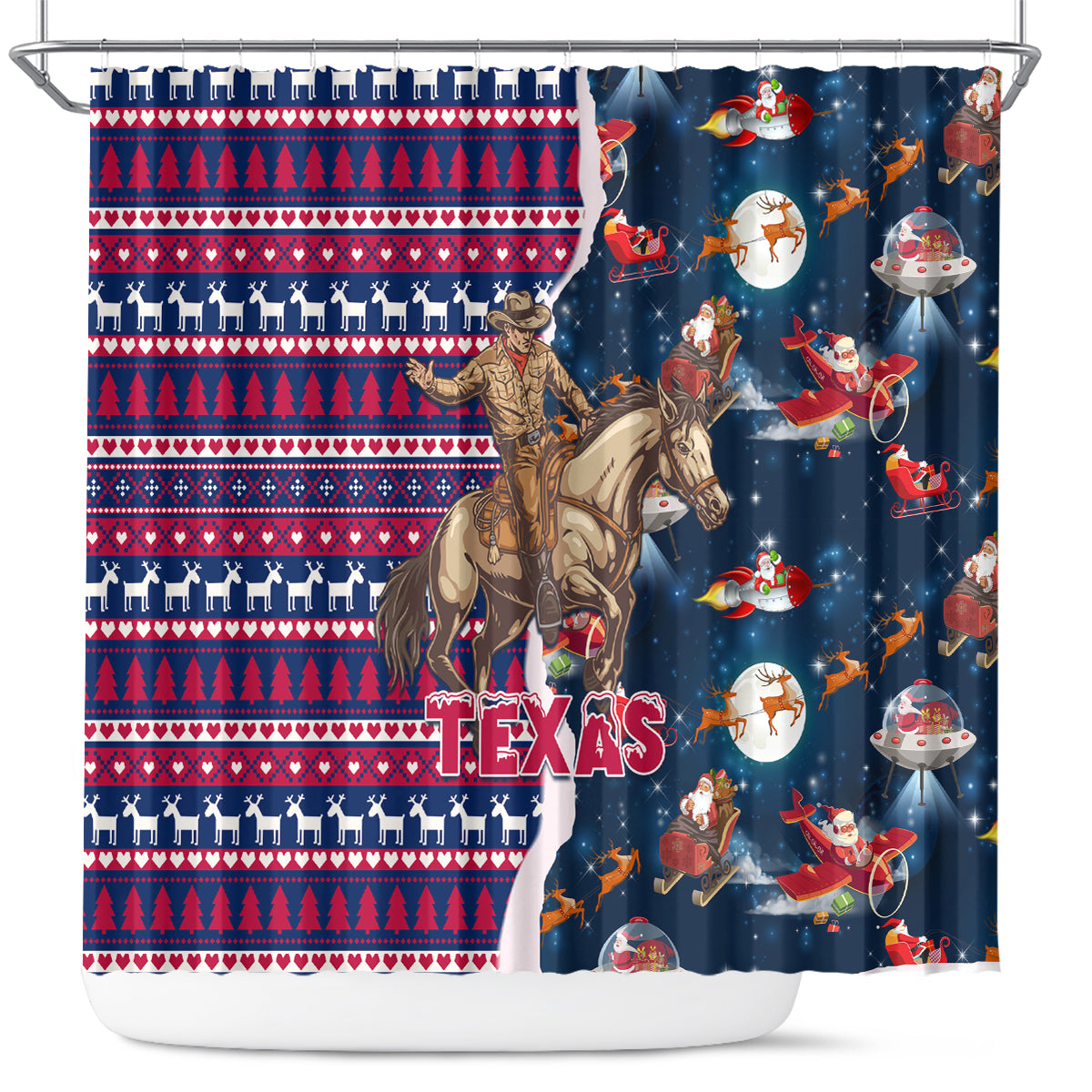 custom-texas-christmas-shower-curtain-cowboy-with-santa-claus-in-space