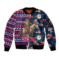 Custom Texas Christmas Sleeve Zip Bomber Jacket Cowboy With Santa Claus In Space - Wonder Print Shop