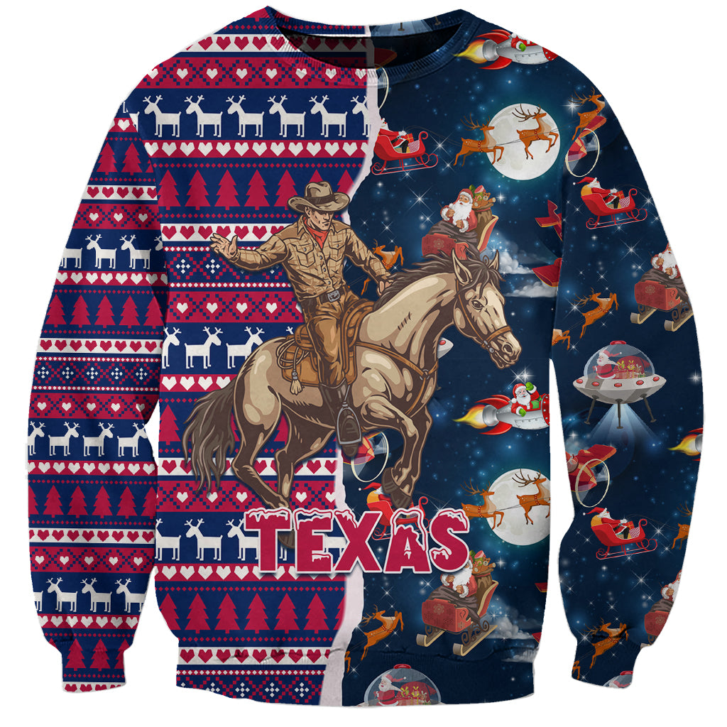 Custom Texas Christmas Sweatshirt Cowboy With Santa Claus In Space - Wonder Print Shop