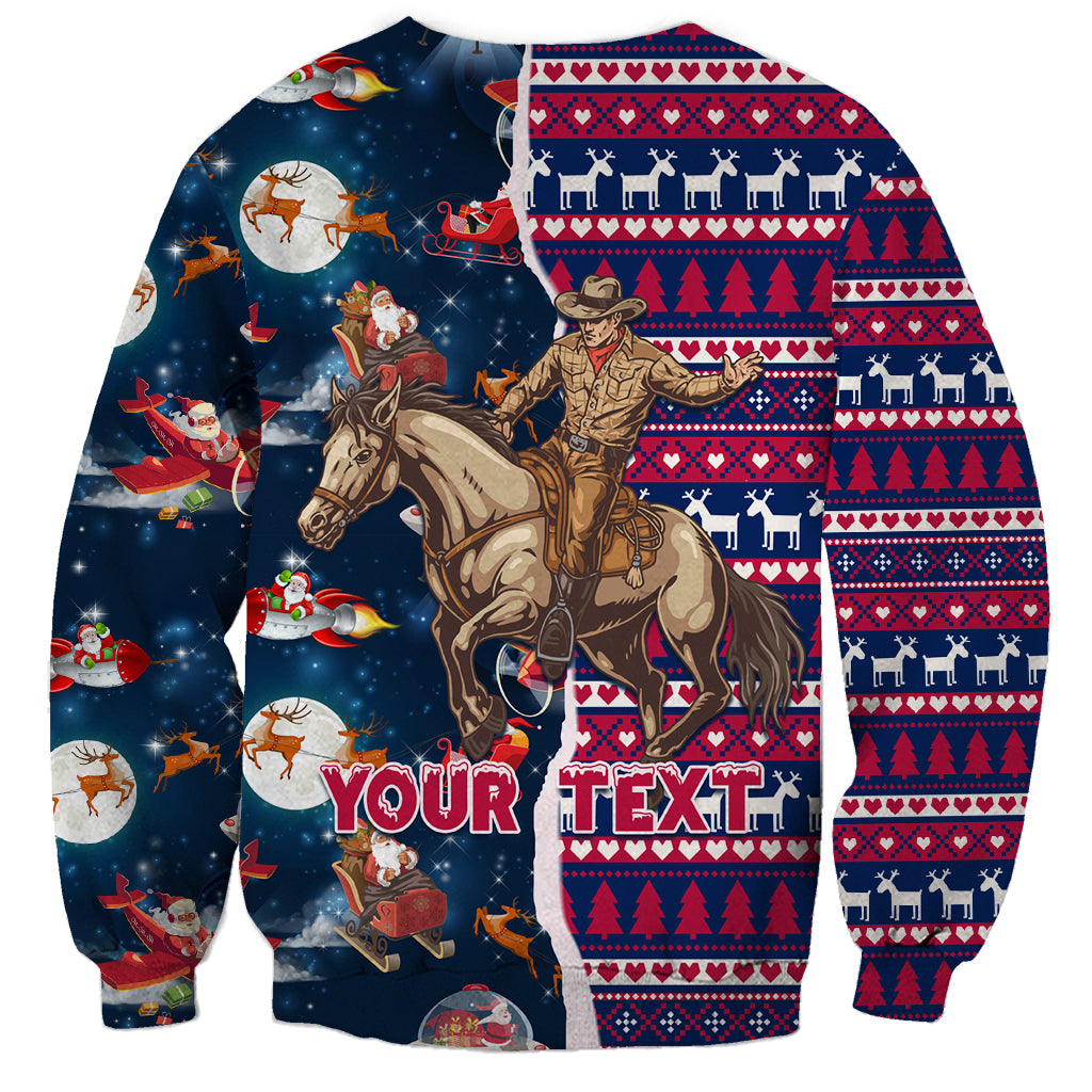 Custom Texas Christmas Sweatshirt Cowboy With Santa Claus In Space - Wonder Print Shop