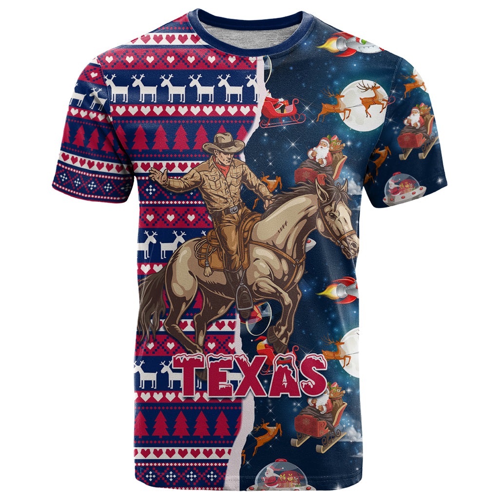 Custom Texas Christmas T Shirt Cowboy With Santa Claus In Space - Wonder Print Shop