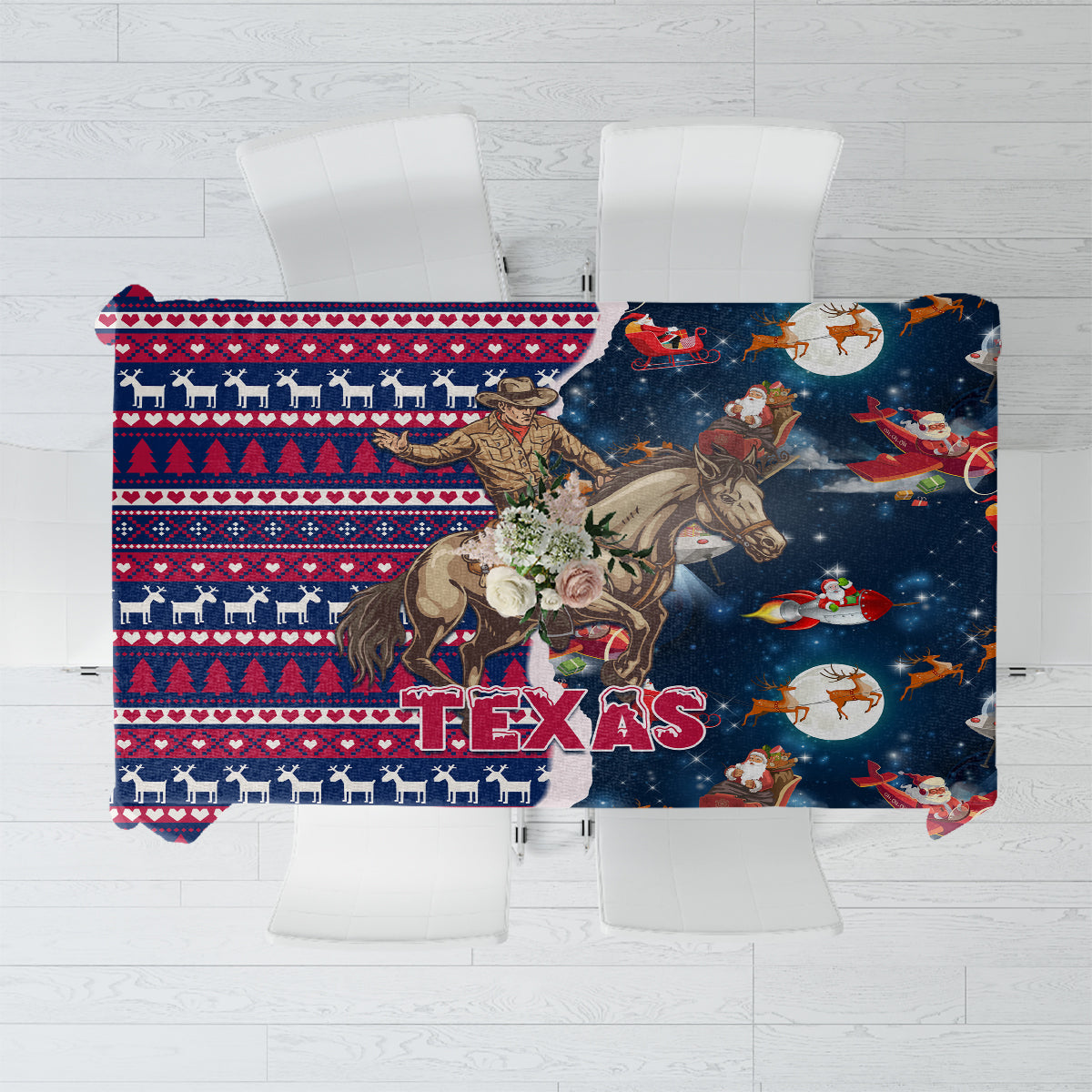 Custom Texas Christmas Tablecloth Cowboy With Santa Claus In Space - Wonder Print Shop