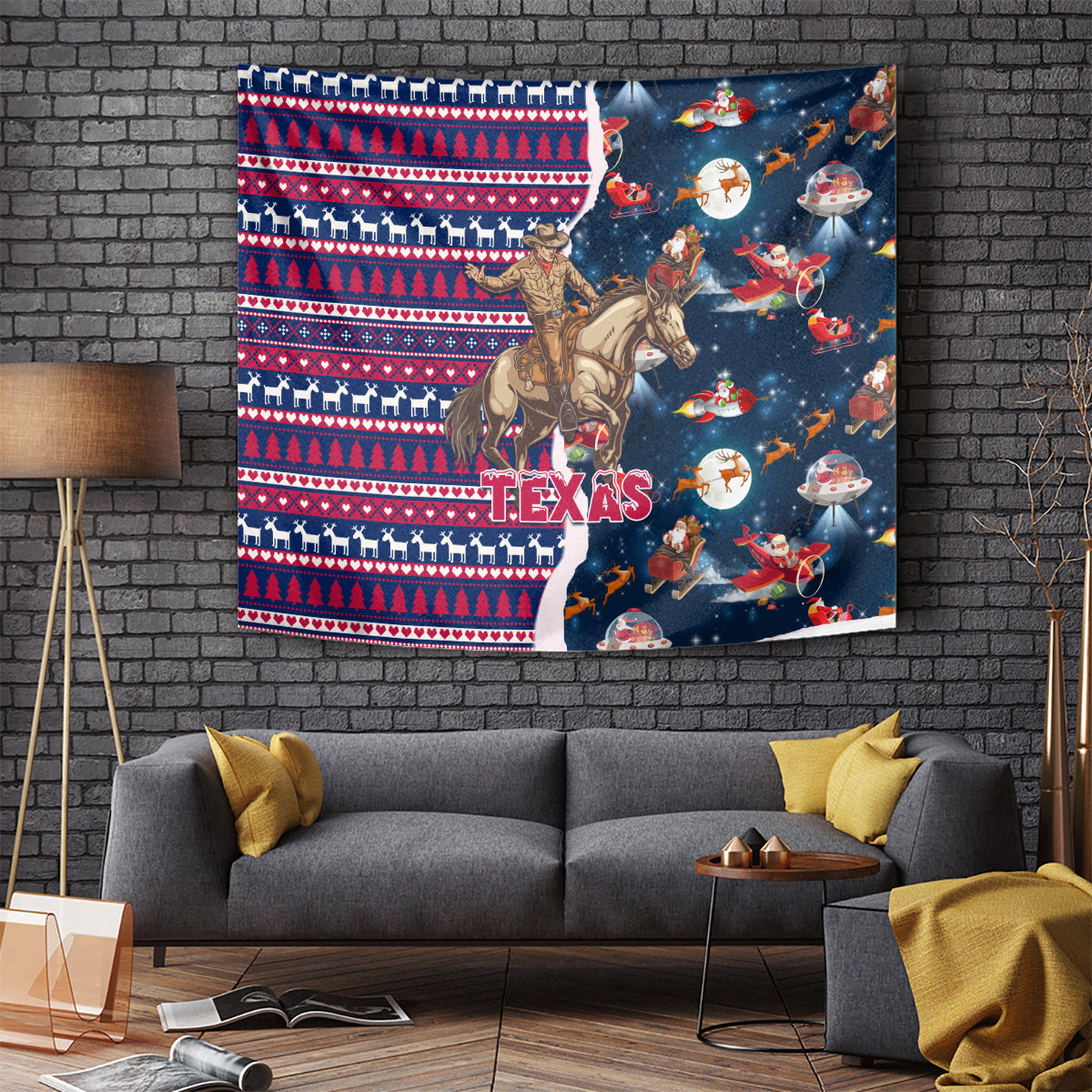 Custom Texas Christmas Tapestry Cowboy With Santa Claus In Space - Wonder Print Shop