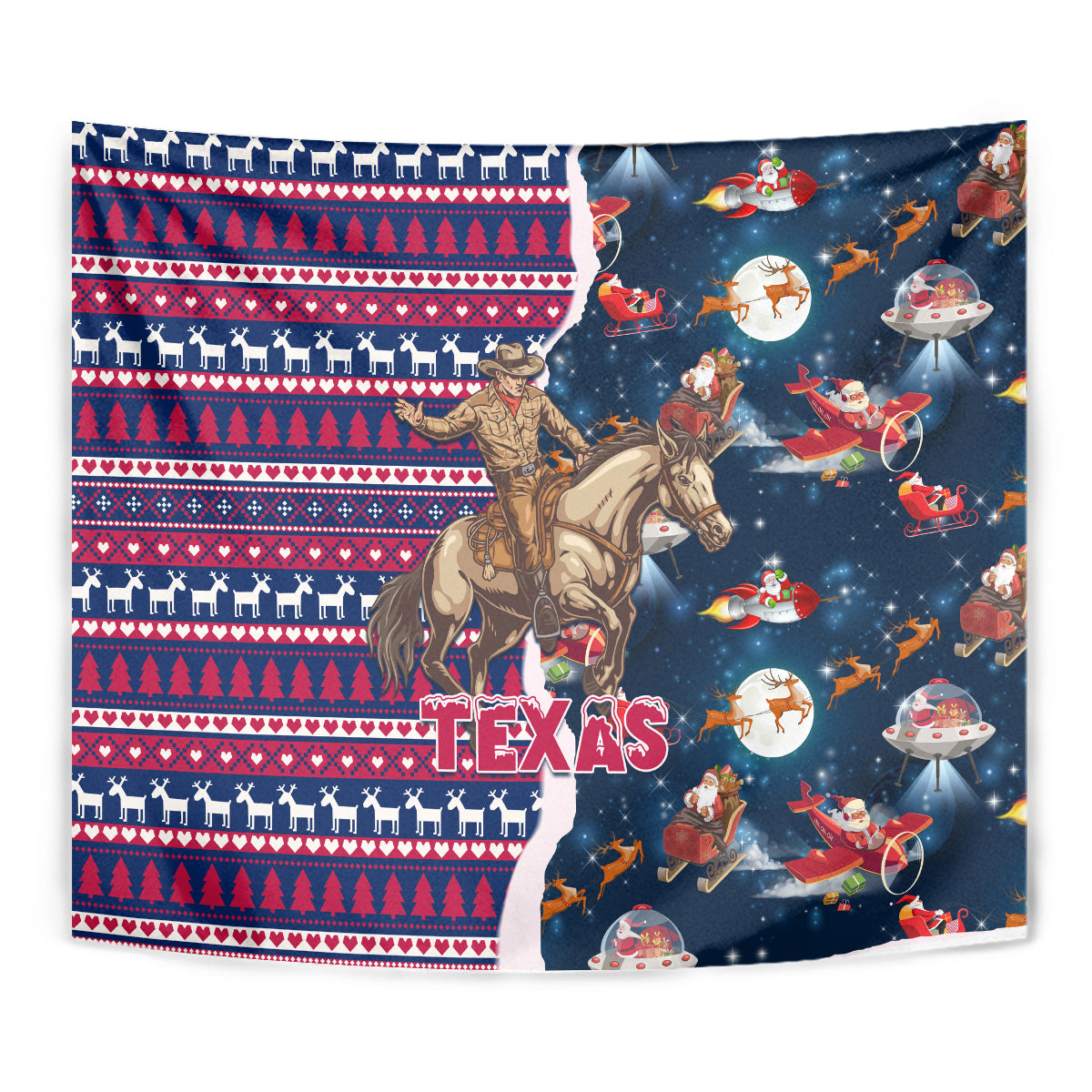 Custom Texas Christmas Tapestry Cowboy With Santa Claus In Space - Wonder Print Shop
