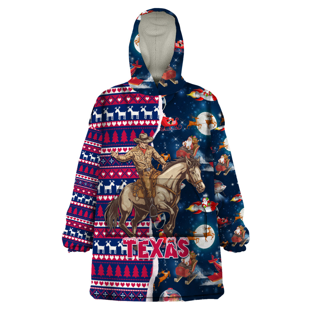 Custom Texas Christmas Wearable Blanket Hoodie Cowboy With Santa Claus In Space - Wonder Print Shop