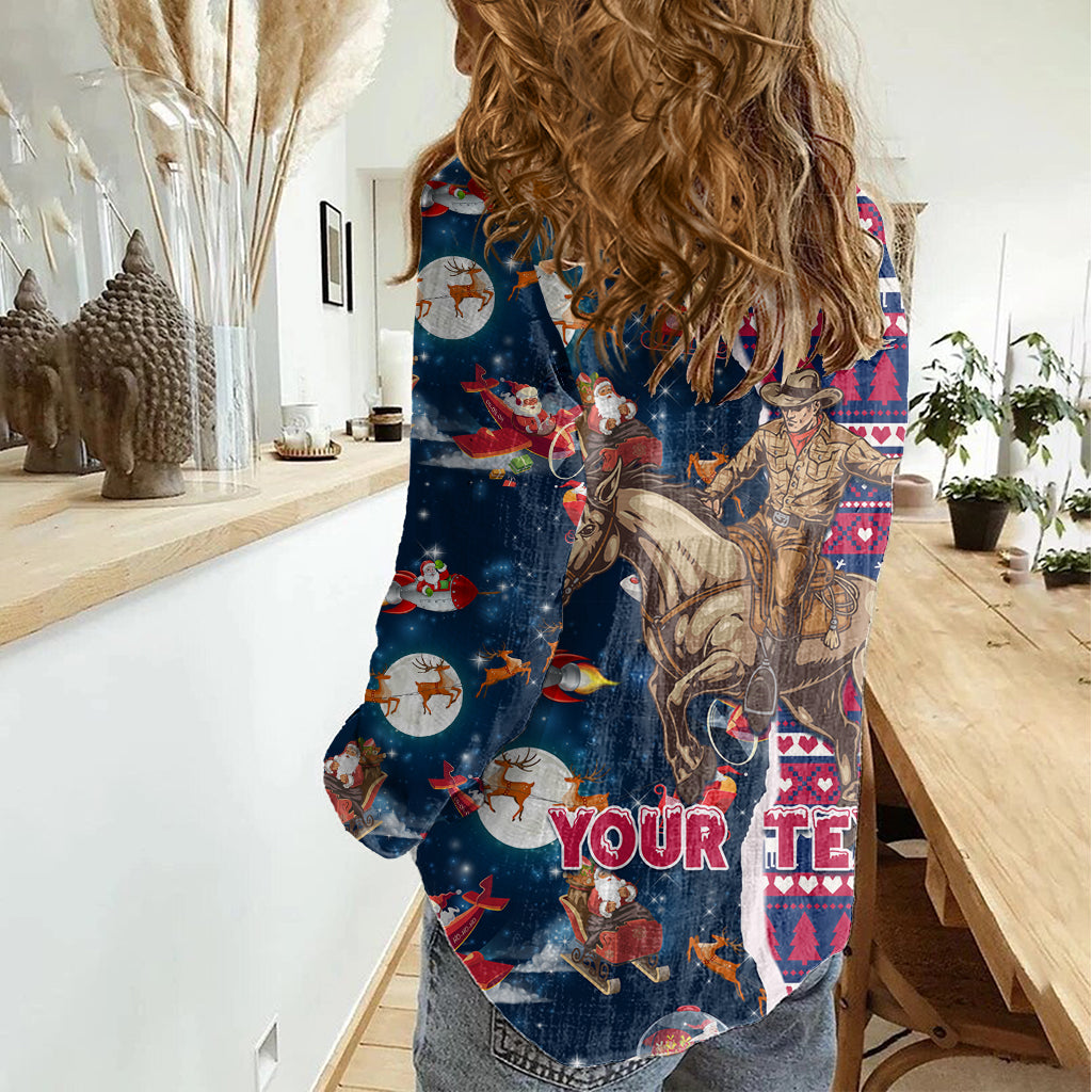 Custom Texas Christmas Women Casual Shirt Cowboy With Santa Claus In Space - Wonder Print Shop