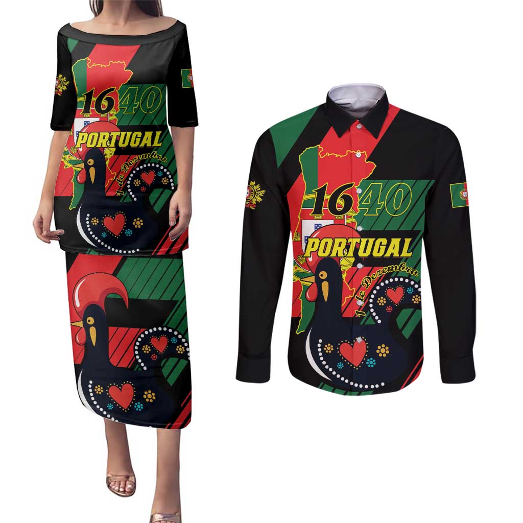 Personalized Portugal 1640 Couples Matching Puletasi and Long Sleeve Button Shirt 1 De Dezembro Independence Day - Wonder Print Shop