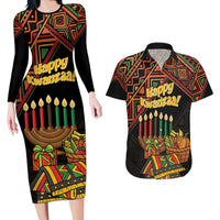 Personalized African Happy Kwanzaa Couples Matching Long Sleeve Bodycon Dress and Hawaiian Shirt - Wonder Print Shop