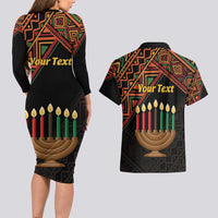 Personalized African Happy Kwanzaa Couples Matching Long Sleeve Bodycon Dress and Hawaiian Shirt - Wonder Print Shop