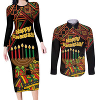 Personalized African Happy Kwanzaa Couples Matching Long Sleeve Bodycon Dress and Long Sleeve Button Shirt - Wonder Print Shop