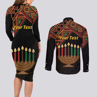 Personalized African Happy Kwanzaa Couples Matching Long Sleeve Bodycon Dress and Long Sleeve Button Shirt - Wonder Print Shop