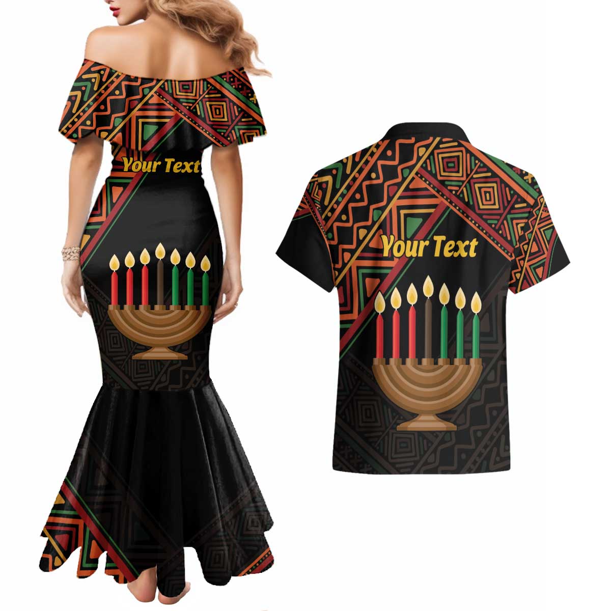 Personalized African Happy Kwanzaa Couples Matching Mermaid Dress and Hawaiian Shirt - Wonder Print Shop
