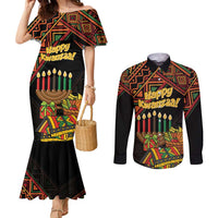 Personalized African Happy Kwanzaa Couples Matching Mermaid Dress and Long Sleeve Button Shirt