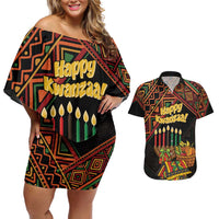 Personalized African Happy Kwanzaa Couples Matching Off Shoulder Short Dress and Hawaiian Shirt - Wonder Print Shop