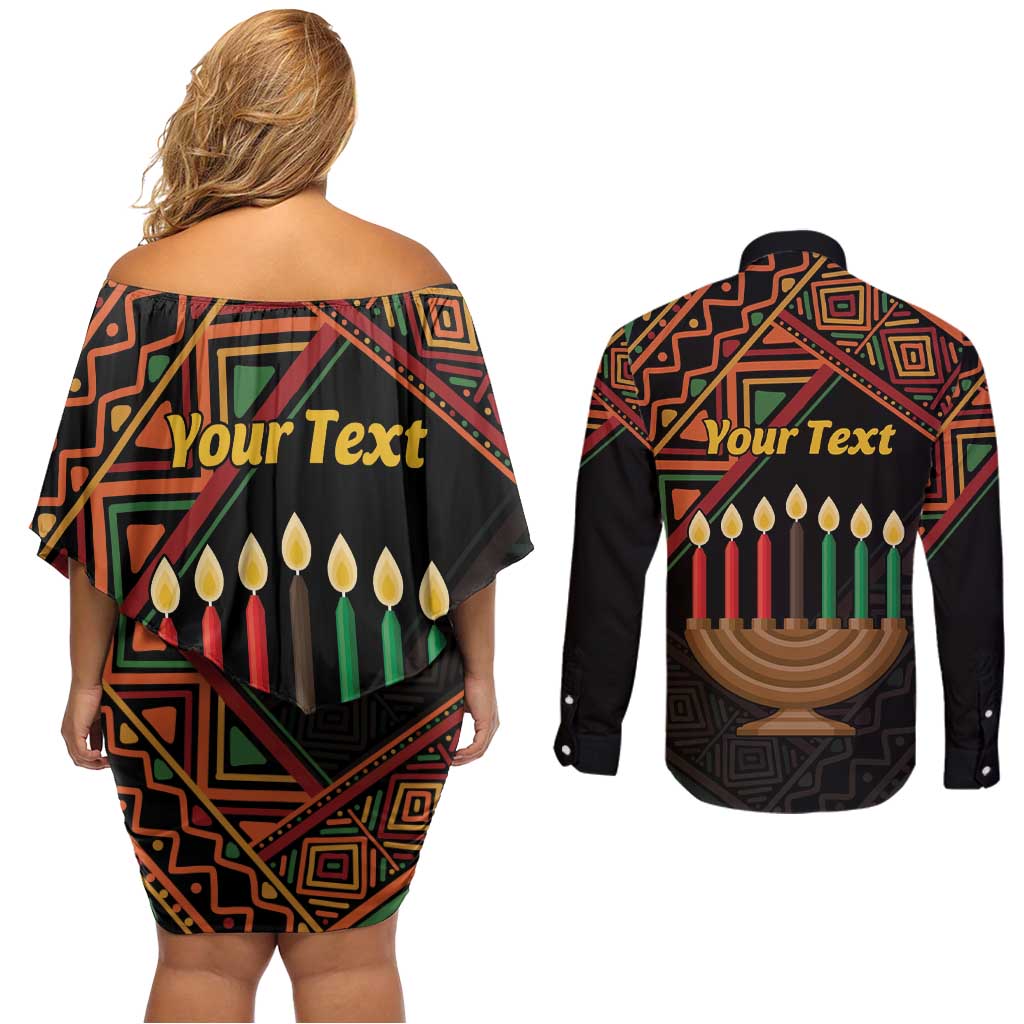 Personalized African Happy Kwanzaa Couples Matching Off Shoulder Short Dress and Long Sleeve Button Shirt - Wonder Print Shop