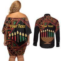 Personalized African Happy Kwanzaa Couples Matching Off Shoulder Short Dress and Long Sleeve Button Shirt - Wonder Print Shop