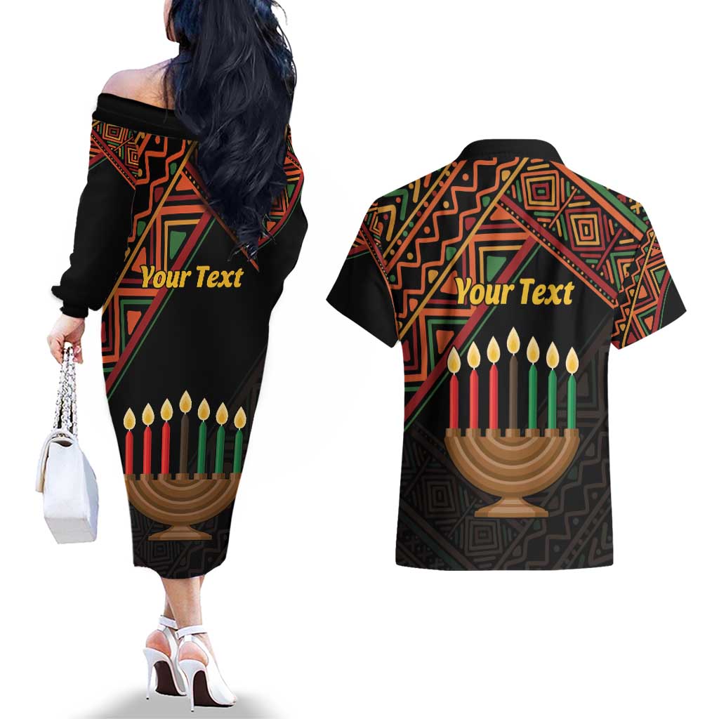 Personalized African Happy Kwanzaa Couples Matching Off The Shoulder Long Sleeve Dress and Hawaiian Shirt - Wonder Print Shop