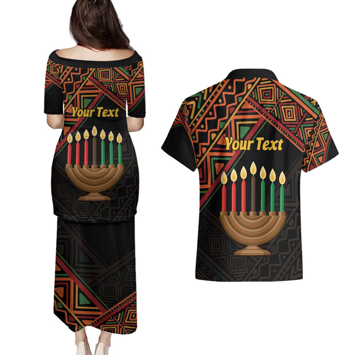 Personalized African Happy Kwanzaa Couples Matching Puletasi and Hawaiian Shirt - Wonder Print Shop