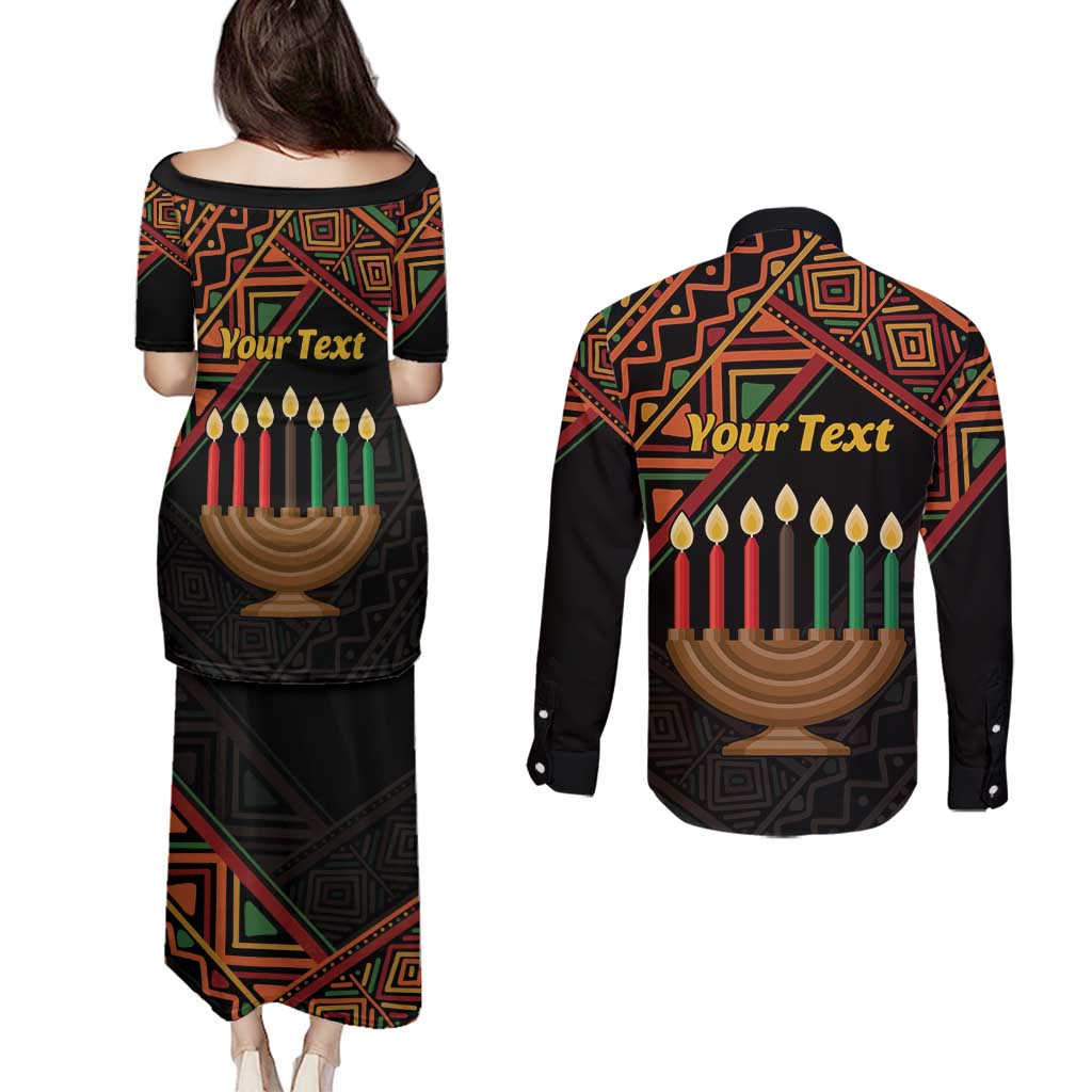 Personalized African Happy Kwanzaa Couples Matching Puletasi and Long Sleeve Button Shirt - Wonder Print Shop
