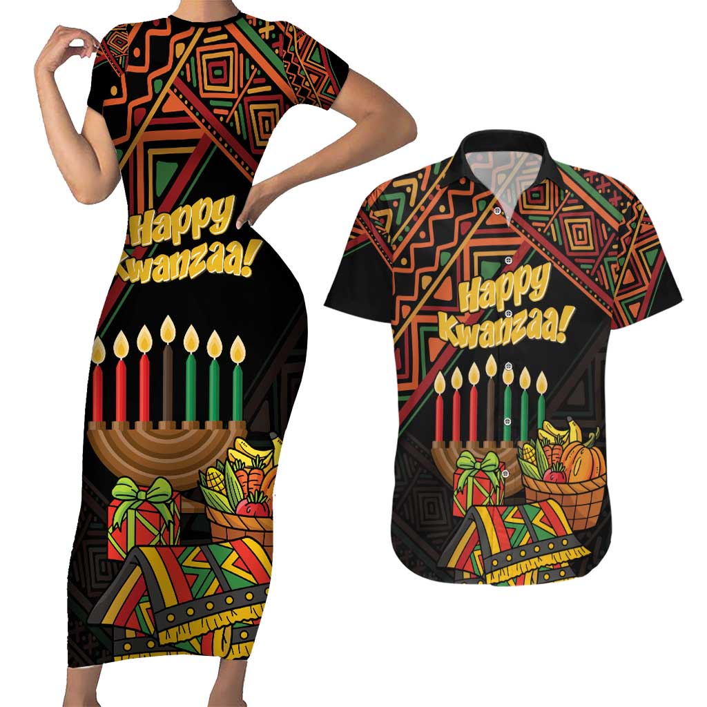 Personalized African Happy Kwanzaa Couples Matching Short Sleeve Bodycon Dress and Hawaiian Shirt - Wonder Print Shop