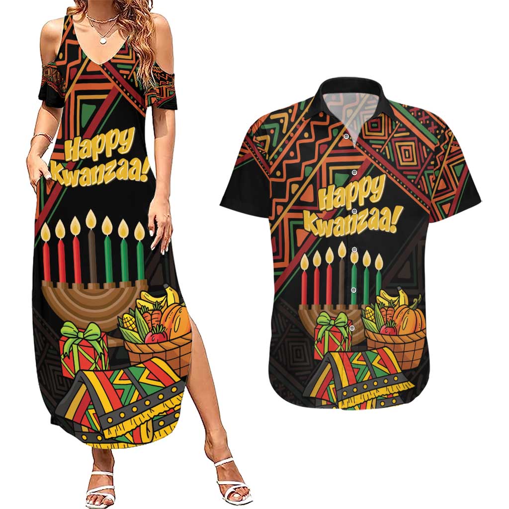 Personalized African Happy Kwanzaa Couples Matching Summer Maxi Dress and Hawaiian Shirt - Wonder Print Shop