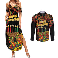 Personalized African Happy Kwanzaa Couples Matching Summer Maxi Dress and Long Sleeve Button Shirt - Wonder Print Shop