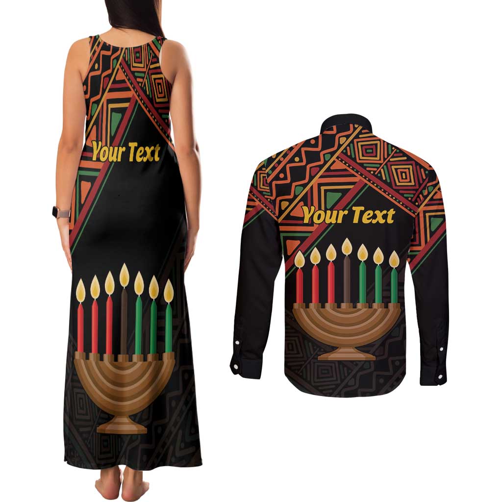 Personalized African Happy Kwanzaa Couples Matching Tank Maxi Dress and Long Sleeve Button Shirt - Wonder Print Shop