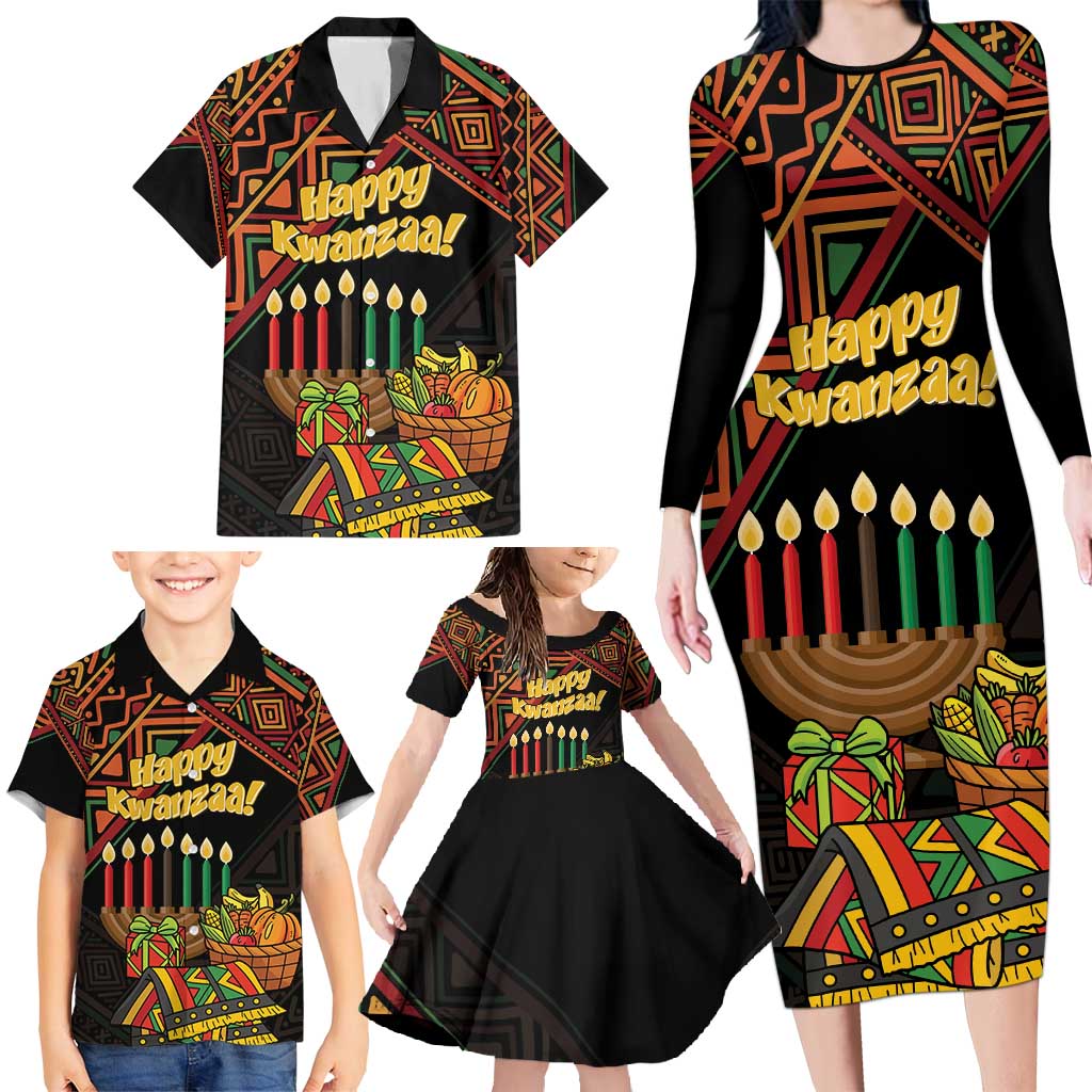 Personalized African Happy Kwanzaa Family Matching Long Sleeve Bodycon Dress and Hawaiian Shirt - Wonder Print Shop
