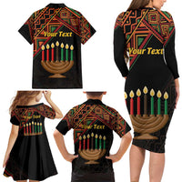 Personalized African Happy Kwanzaa Family Matching Long Sleeve Bodycon Dress and Hawaiian Shirt - Wonder Print Shop