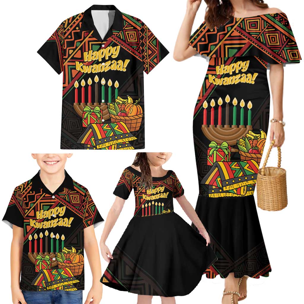 Personalized African Happy Kwanzaa Family Matching Mermaid Dress and Hawaiian Shirt - Wonder Print Shop