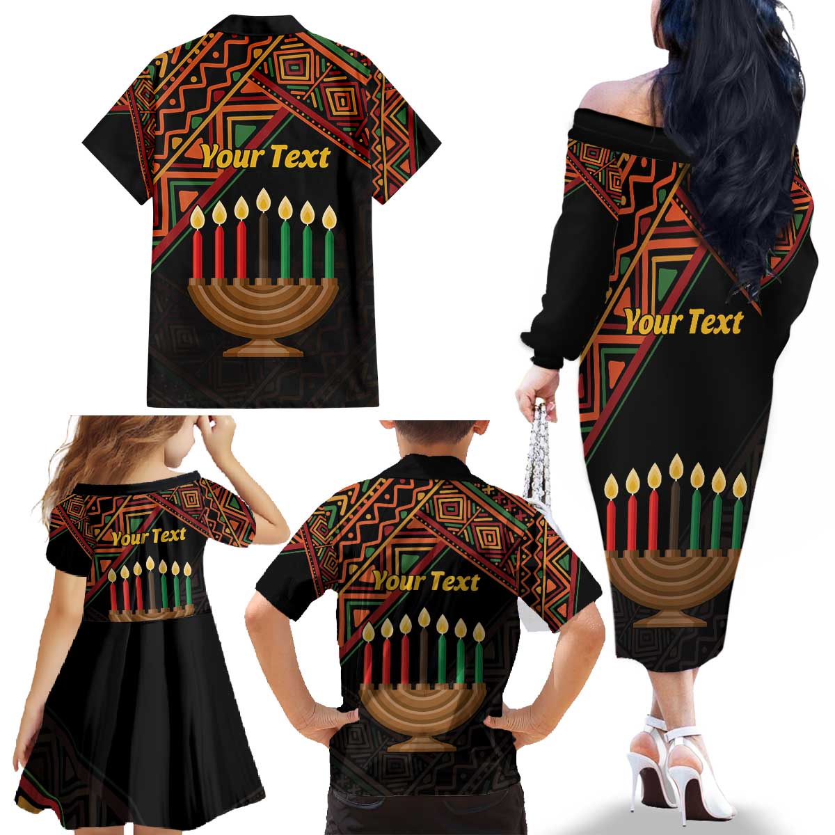 Personalized African Happy Kwanzaa Family Matching Off The Shoulder Long Sleeve Dress and Hawaiian Shirt - Wonder Print Shop