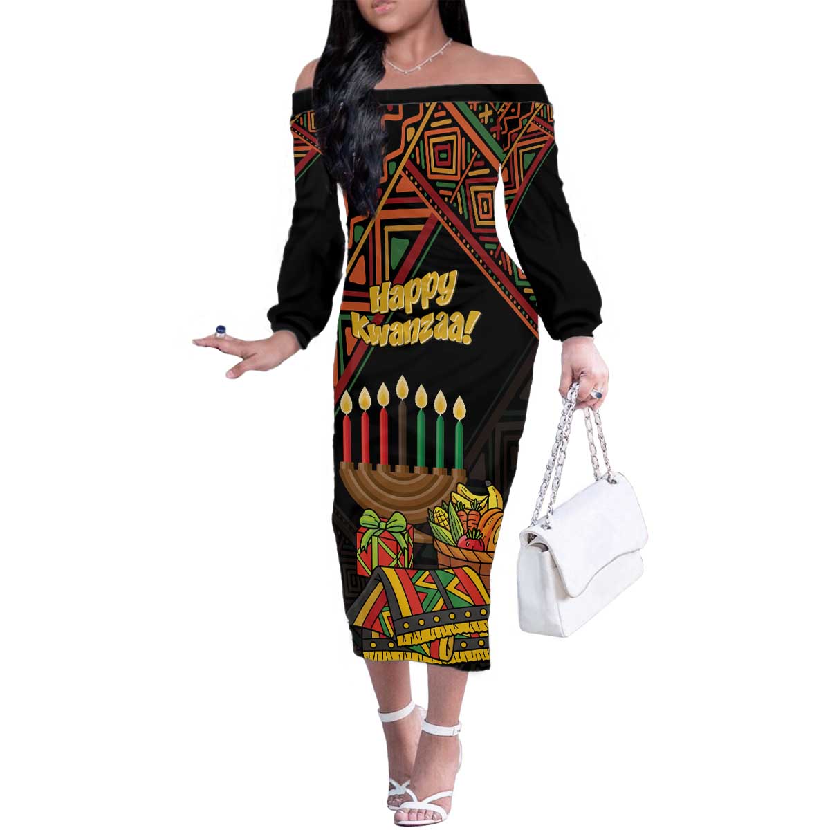Personalized African Happy Kwanzaa Family Matching Off The Shoulder Long Sleeve Dress and Hawaiian Shirt - Wonder Print Shop