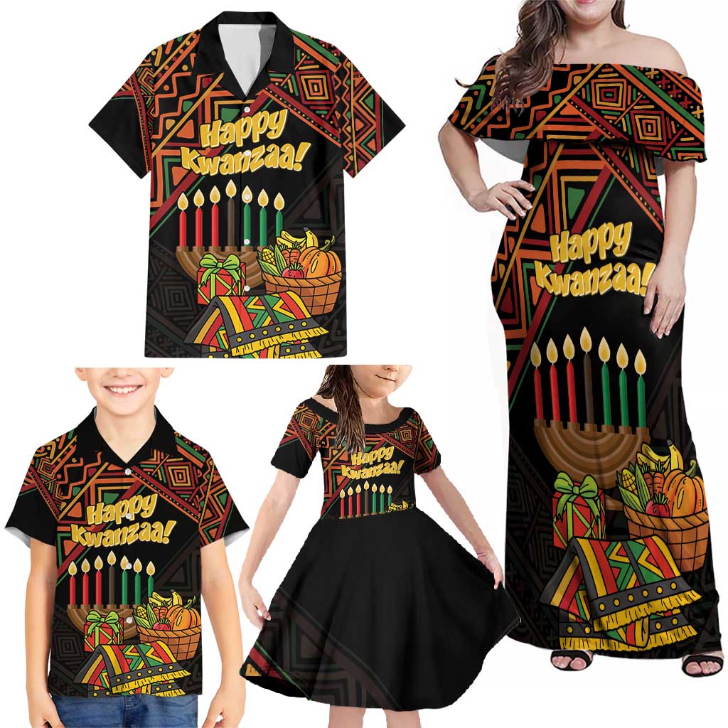 Personalized African Happy Kwanzaa Family Matching Off Shoulder Maxi Dress and Hawaiian Shirt - Wonder Print Shop
