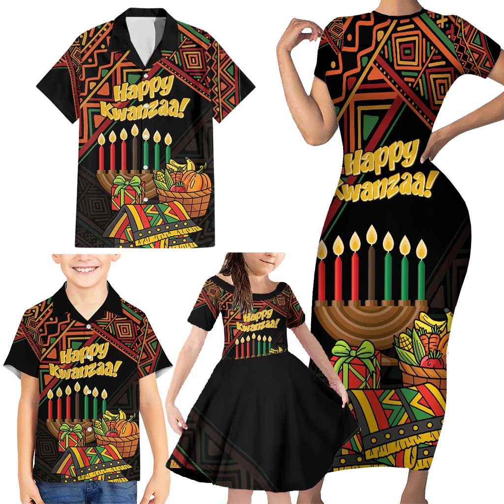 Personalized African Happy Kwanzaa Family Matching Short Sleeve Bodycon Dress and Hawaiian Shirt - Wonder Print Shop