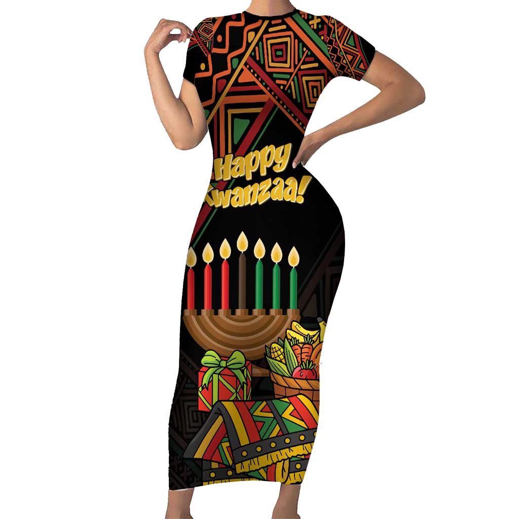Personalized African Happy Kwanzaa Family Matching Short Sleeve Bodycon Dress and Hawaiian Shirt - Wonder Print Shop