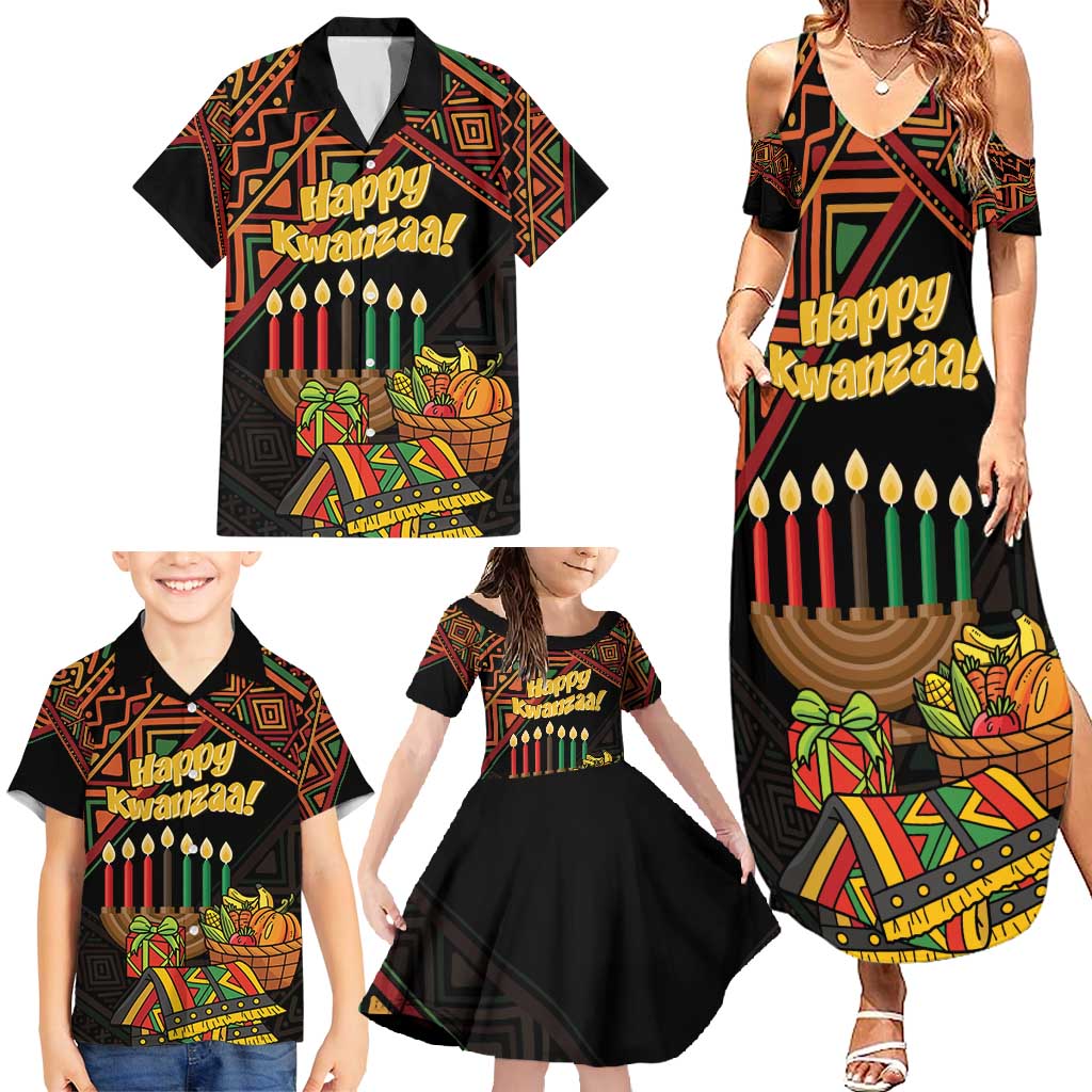 Personalized African Happy Kwanzaa Family Matching Summer Maxi Dress and Hawaiian Shirt - Wonder Print Shop