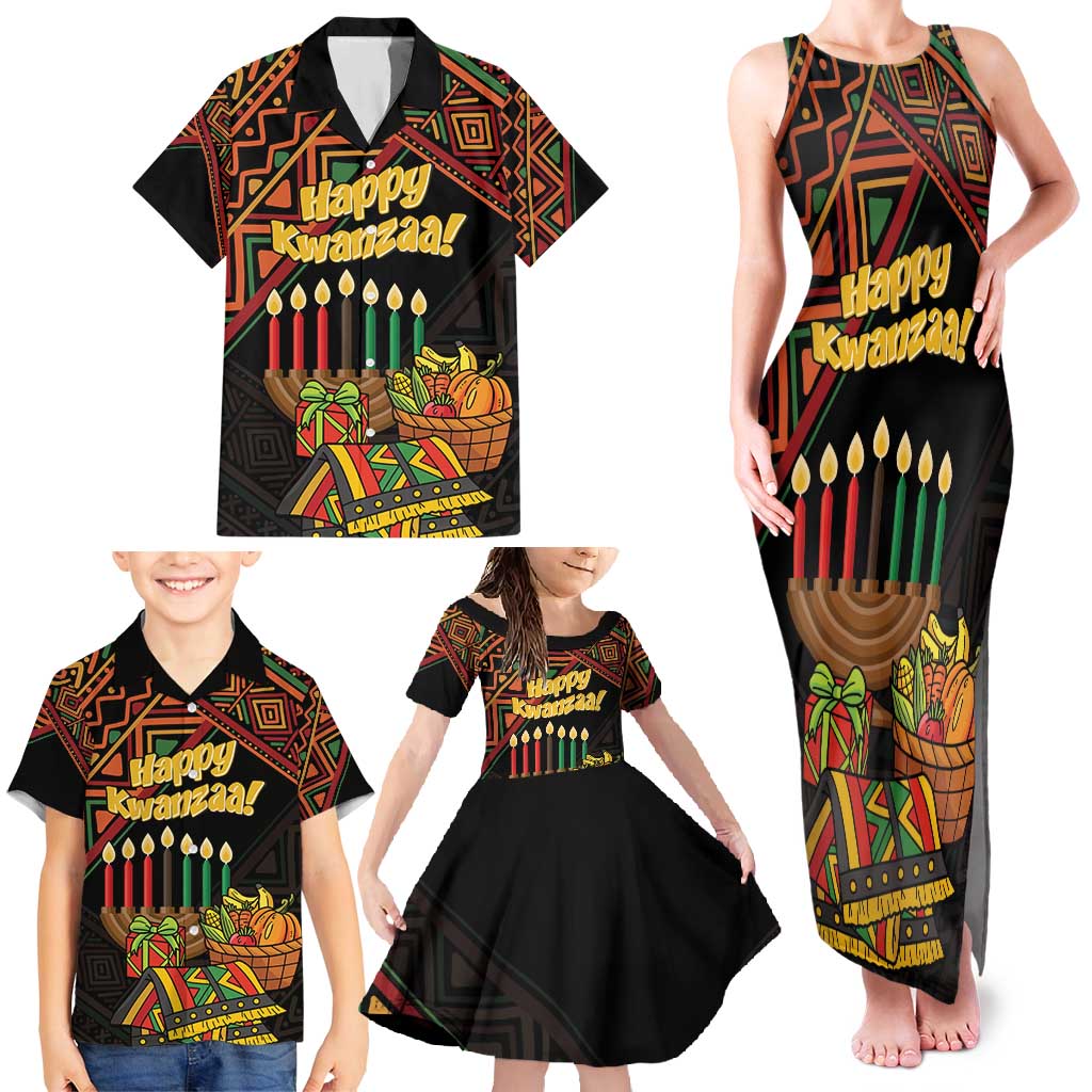 Personalized African Happy Kwanzaa Family Matching Tank Maxi Dress and Hawaiian Shirt - Wonder Print Shop