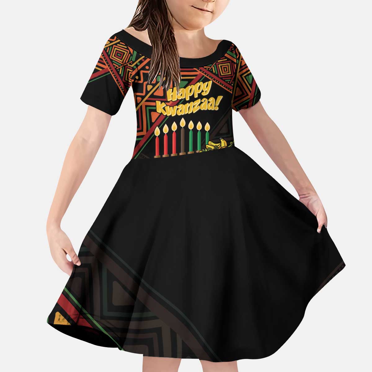 Personalized African Happy Kwanzaa Kid Short Sleeve Dress - Wonder Print Shop