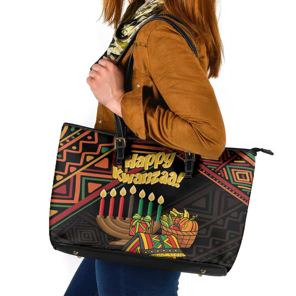 Personalized African Happy Kwanzaa Leather Tote Bag - Wonder Print Shop