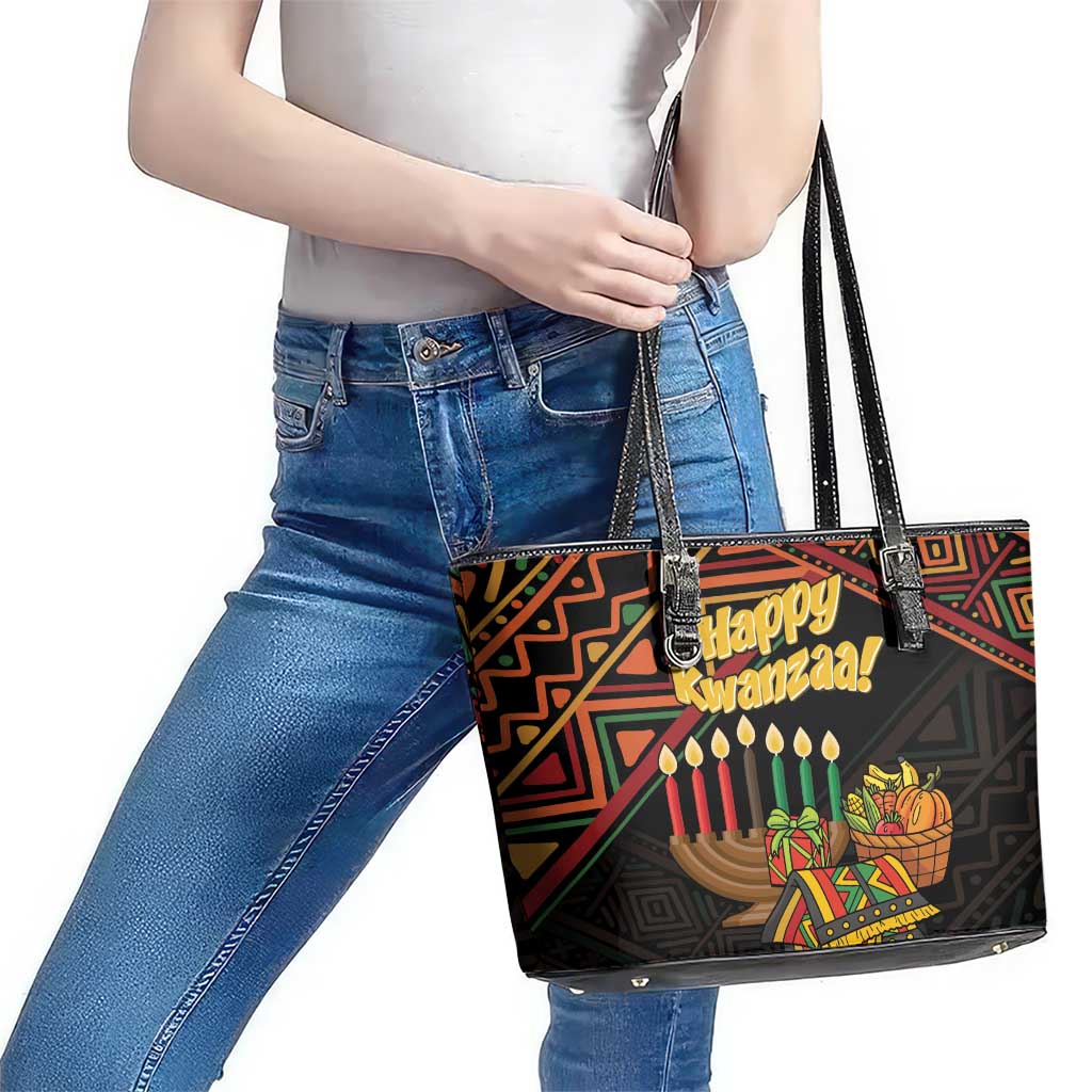 Personalized African Happy Kwanzaa Leather Tote Bag - Wonder Print Shop
