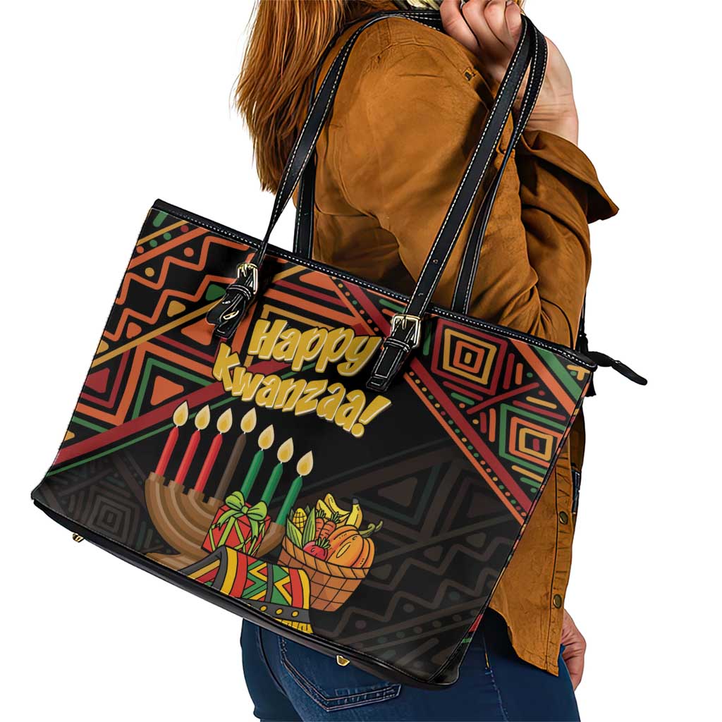 Personalized African Happy Kwanzaa Leather Tote Bag - Wonder Print Shop