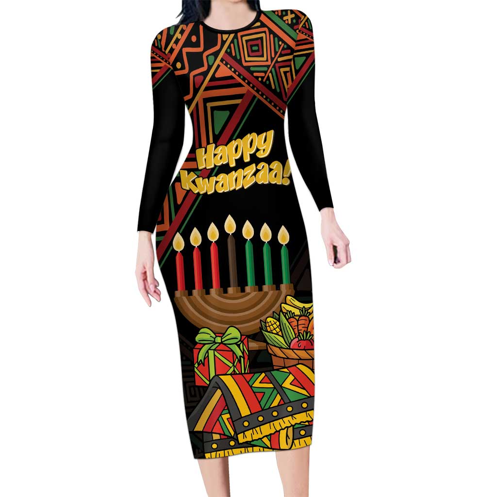 Personalized African Happy Kwanzaa Long Sleeve Bodycon Dress - Wonder Print Shop