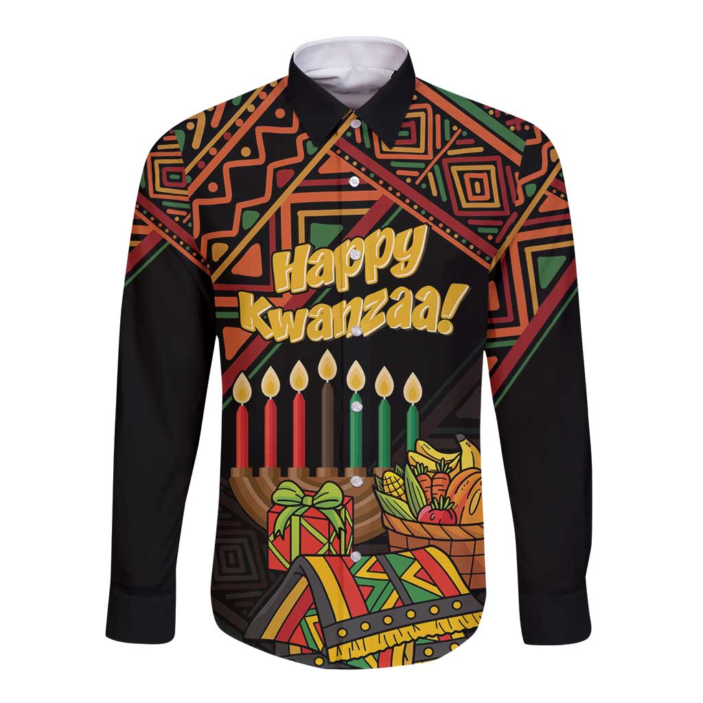 Personalized African Happy Kwanzaa Long Sleeve Button Shirt - Wonder Print Shop