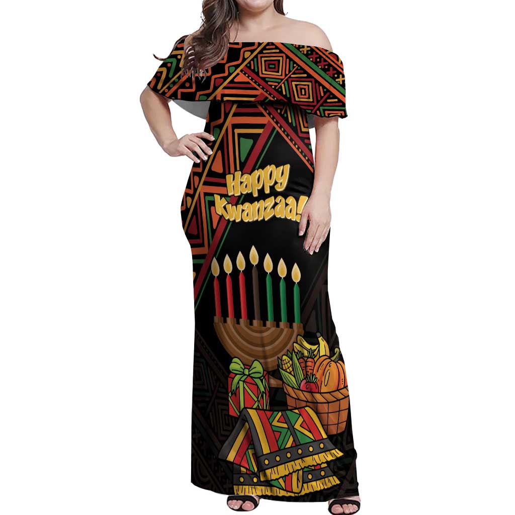 Personalized African Happy Kwanzaa Off Shoulder Maxi Dress - Wonder Print Shop