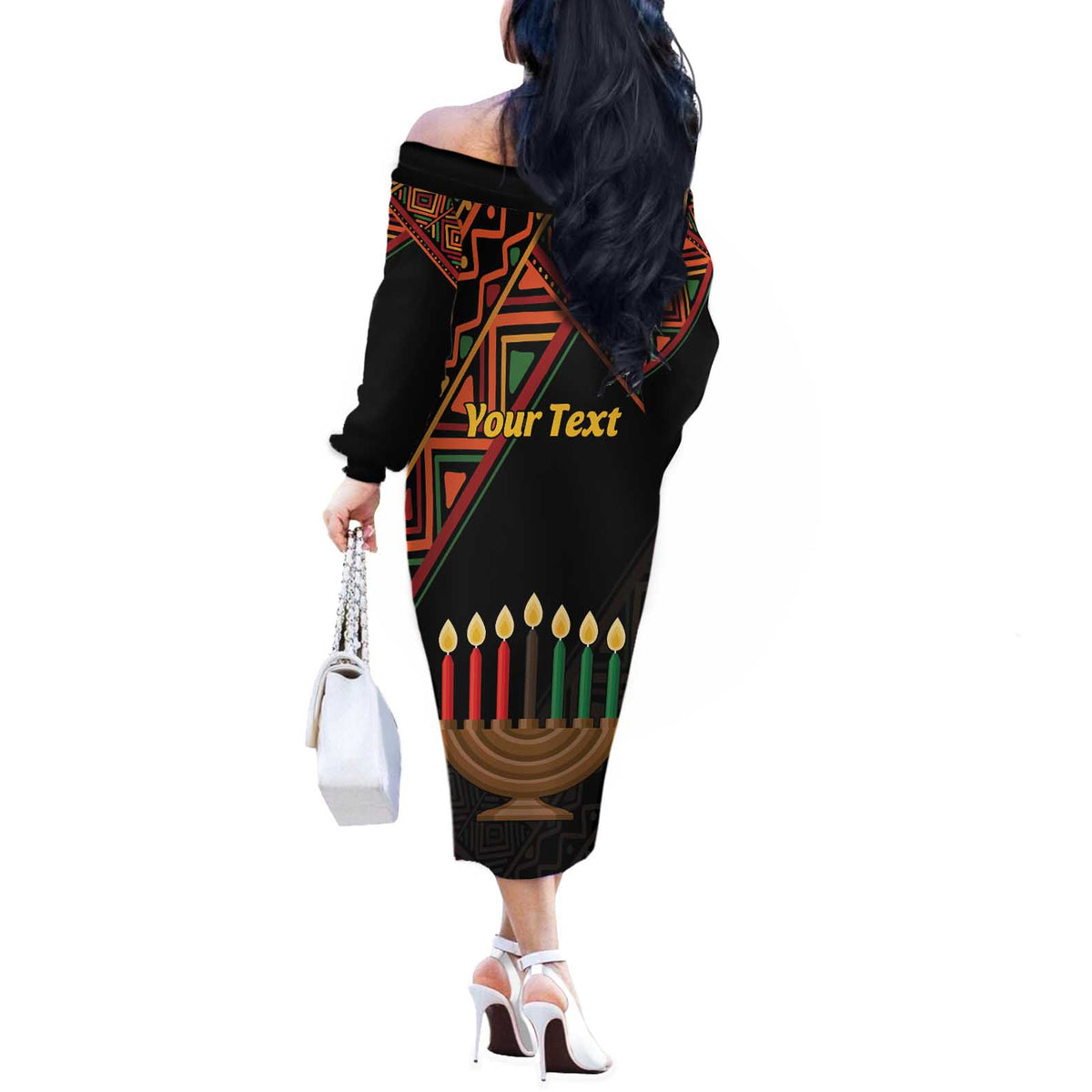 Personalized African Happy Kwanzaa Off The Shoulder Long Sleeve Dress - Wonder Print Shop