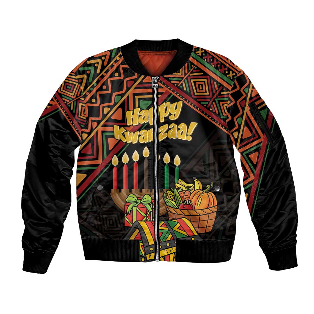 Personalized African Happy Kwanzaa Sleeve Zip Bomber Jacket - Wonder Print Shop