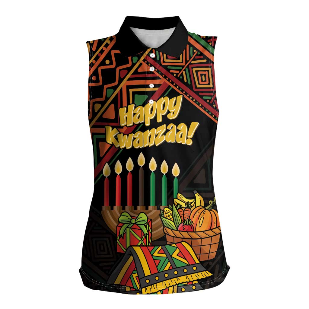 Personalized African Happy Kwanzaa Women Sleeveless Polo Shirt - Wonder Print Shop