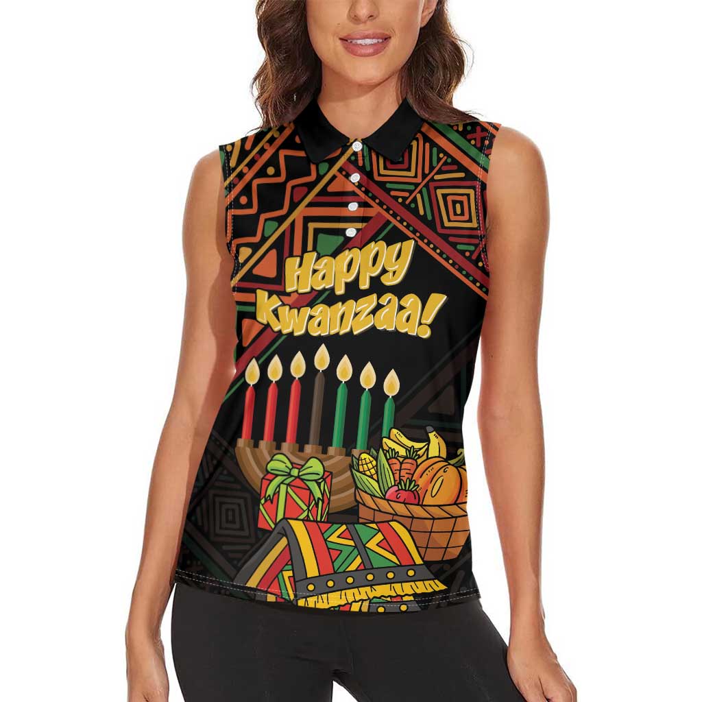 Personalized African Happy Kwanzaa Women Sleeveless Polo Shirt - Wonder Print Shop